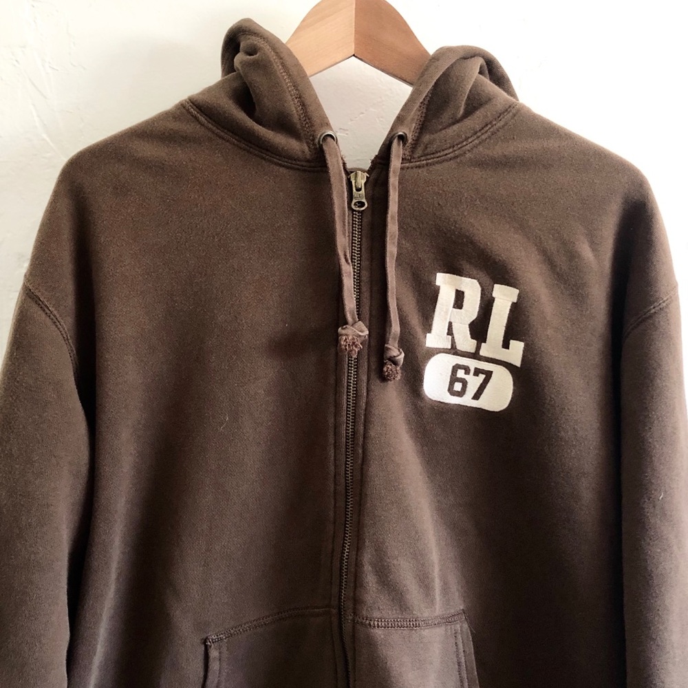 Vintage Polo Jeans Zip Hoodie, Brown, L